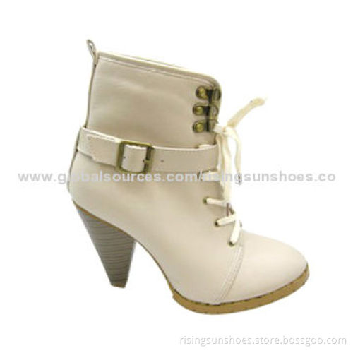 Women's High Heel Dress Boots, Lace-up Style with Tape Around Ankle, Various Colors/Designs